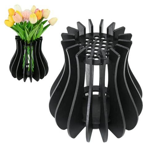 TEUYOE Holz Vase für Lego Blumen, 33 Löcher, Schwarz | DIY Holz Puzzle Vase,Perfekt für Lego Rosen, Kirschblüten, Sonnenblumen & Tulpen,Einfacher Zusammenbau