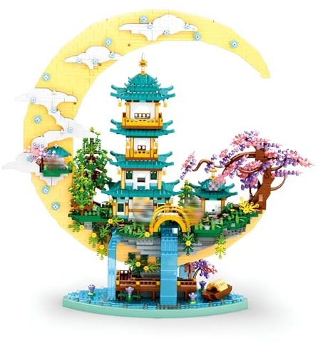 JVAVNE Sakura Baumhaus Bauklötze Bausteine, 4288 Teile Mini Chinesischer Mondpalast Architektur Klemmbausteine, Japanisches Sakura Baumhaus Bausatz Spielzeug,Geschenk für Jugendliche und Erwachsener