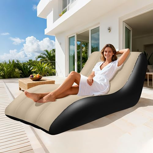 Zinueen Aufblasbares Sofa, Aufblasbare Couch, Luftsofa, Aufblasbare Couch für Camping, Aufblasbarer Sessel mit Plüschbezug, 300kg Tragkraft, für Innen- & Außenbereich
