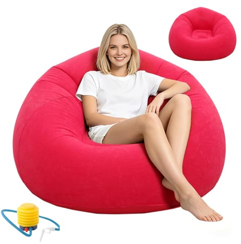 ALKNOT Aufblasbarer Sessel Sitzsack, Tragbares & Wasserdichtes Luftsofa für Outdoor, Camping, Strand, Pool und Reisen | Aufpumpen, Tragbar, Bequem (Rot)