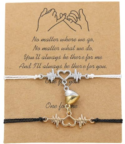 YILZAR Pulseras para Parejas Magnéticas con Diseño de Electrocardiograma, 2 Piezas Pulseras de Atracción Mutua Ajustables, Regalo para Novios y Novias, San Valentín, Aniversario y Amistad