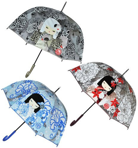 alles-meine.de GmbH Regenschirm - Kimmidoll Japanisches Mädchen blau - ø 90 cm - Schirm - durchsichtig/transparent Glockenschirm Stockschirm für Damen Mädchen Erwachsene bunt P..