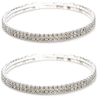 Shuning Sexy Anklets for Women Crystal Rhinestone Stretch Tennis Ankle Elastic Bracelet (2Pcs Silver)
