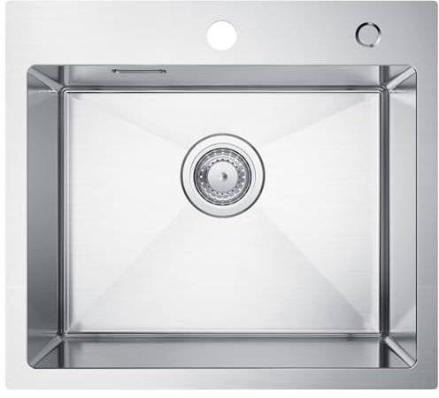 CECIPA 50x45cm Spülbecken Edelstahl Eckig, Spüle Edelstahl Küche mit Hahnloch, Küchenspüle 1 Becken, Kitchen Sink, Einbauspüle Edelstahl inkl Siphon & Über(Ohne Seifenspender)