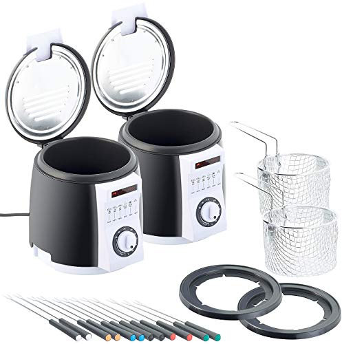 Rosenstein & Söhne Friteuse: 2er-Set kompakte Tisch-Fritteusen mit Fondue-Set, 0,9 Liter, 840 Watt (Fondue-Rechaud, elektrisch, Käsefondue)