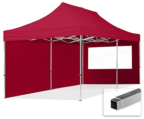 pop-up tält snabbtält 3x6 m - 2 sidodelar hopfällbart tält aluminium paviljong (certifierad) party lusthus röd tak