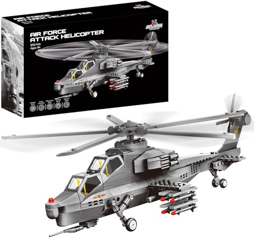 Angriffshubschrauber Luftwaffe Baustein-Set - 272-teiliges Hubschrauber-Bauspielzeug-Set - Baustein-Flugzeugspielzeug für Kinder ab 10 Jahren und Erwachsene - Kompatibel mit allen Bausteinen | Perfekt für Luftfahrt-Enthusiasten, Sammler und Baumeister, die detaillierte Flugzeugmodellbausätze genießen