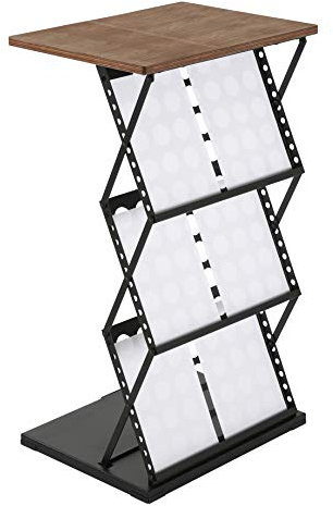 DISPLAY SALES Stehpult Prospektständer 6 x DIN A4 schwarz Lochdesign | Mobile Falttheke aus Metall mit Holzplatte und Ablagefächern für Kataloge Flyer Prospekte