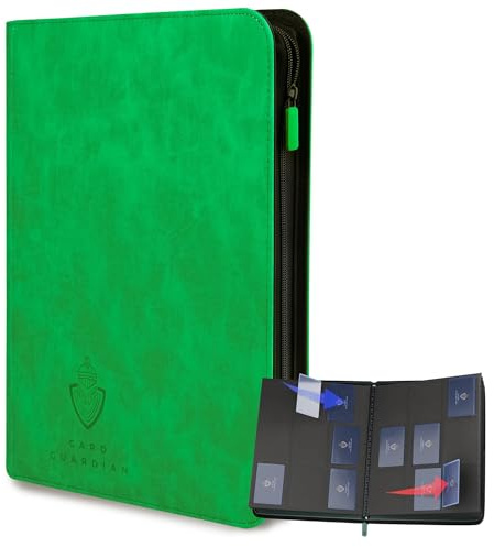 Card Guardian - Raccoglitore a 9 tasche con chiusura lampo per 504 carte, tasche laterali per giochi di carte collezionabili TCG, colore: Verde