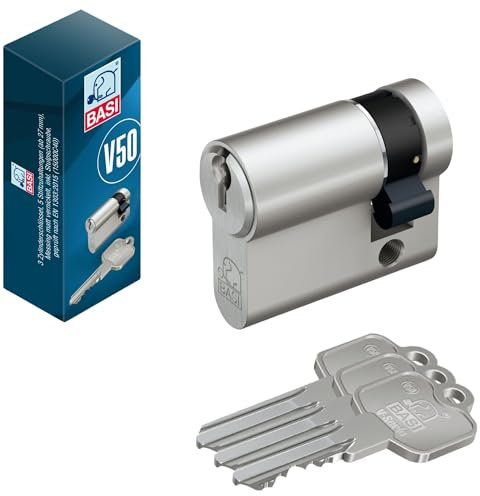 BASI | V55 Profil-Halbzylinder 10/30 mm | Zylinderschloss mit 5 Wendeschlüssel und Codekarte | Bohrmuldenschlüssel | Pickingschutz & Anbohrschutz | Verschiedenschließend