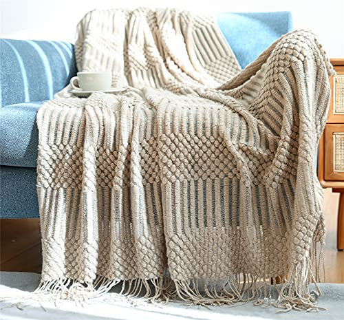 Hayisugal Tagesdecke Wohndecke Boho Decke weich Gestrickte Decke Wendedecke Kuscheldeck Sofadecke Couchdecke überwurf Decke, Khaki, 130 x 150cm
