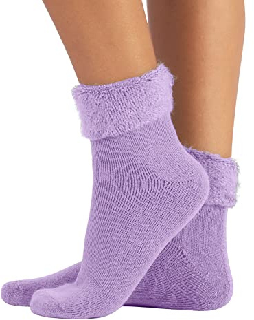 CALZITALY Kvinnor vinterstrumpor med angoraeffekt | mjuka varma halkfria strumpor | flerfärgade | en storlek | Made in Italy, VIOLETT, one size