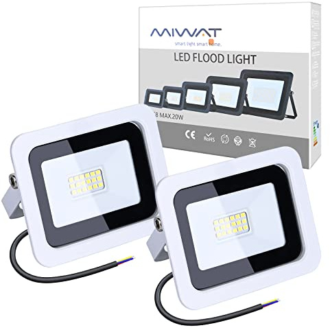 MIWATT Faretti a LED per esterni 20W luci a LED per esterni IP68 1800 lumen, Luce bianca fredda，parco, patio, giardino, garage，2 Pezzi