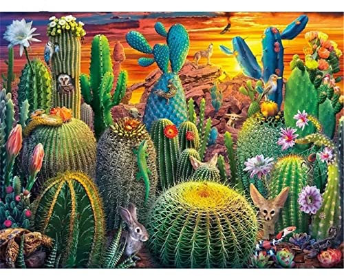 Diamond Painting Set Full, Kaktus pflanzen 5D Diamant Painting Bilder, Erwachsene/Kinder DIY Große Stickerei Kreuzstich Leinwand Handwerk für Haus Wand Dekoratione Geschenk Square Drill 40x50cm