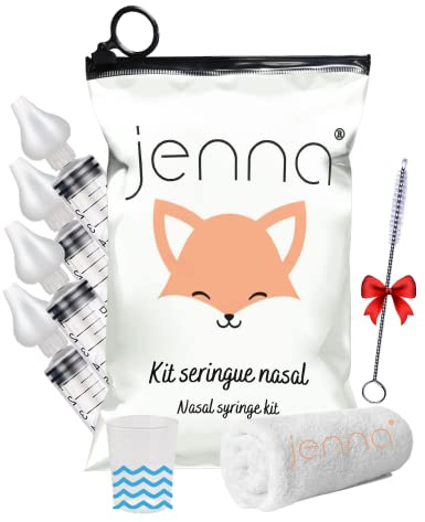 Jenna®|Kit mouche bébé seringues 4pcs 10ml•Brosse Offerte•serviette coton•Gobelet•Irrigation nasale rinçage sinus hygiène nasale•Embout Aspiration Nasale Silicone • Nettoyant nez sérum physiologique
