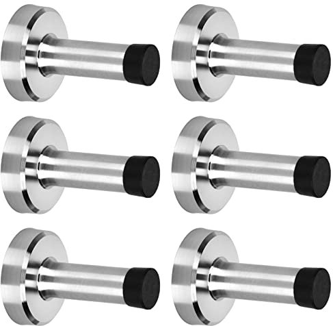 Door Stopper 6 Pack, Adhesive Mounted Stainless Steel Doorstop No Need to Drill/Screw in Wall Mounted Door Stop with Rubber Buffer,Wall Protector Springy Door stoppers 6cm
