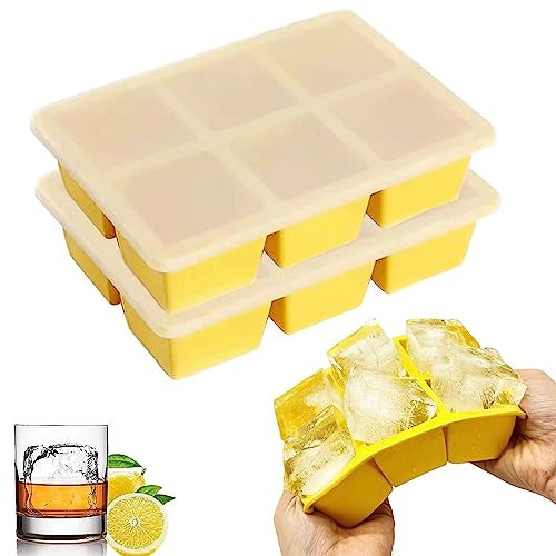 Theuwnee Platinum-Silicone Large Ice Cube Tray, 2 Pcs Ice Moulds with Lid, Easy-Release, Odourless, Stackable and Dishwasher Safe, for Beer, Whisky, Cocktail and Baby Snack Included, BPA Free