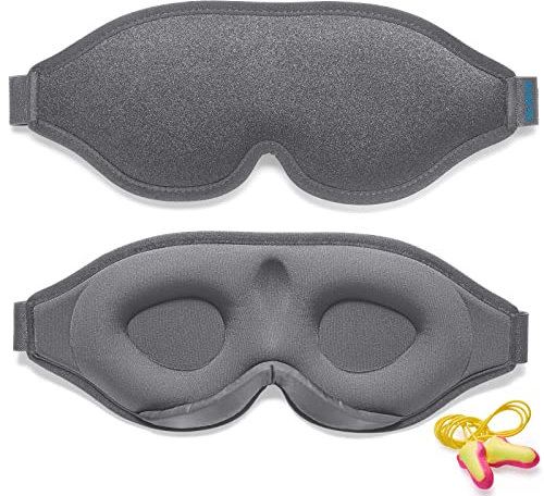 2025 Innovative Sleeping Mask for Men and Women 99.99% Light Blocking Ergonomic Adjustable Eye Mask with Earplugs for Sleep, Nap, Meditation, Travel, Comfortable Night's Sleep (Grey)