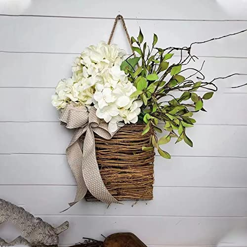 Fiorky Wildblumen-Hängekorb Kranz, künstliche Wildblumen-Girlande, Anhänger, Türhängung, Willkommensschild, Ostern, Heimdekoration, Lilac, Rattankorb, Lavendel, 35 cm, für Innen- und Außenbereich