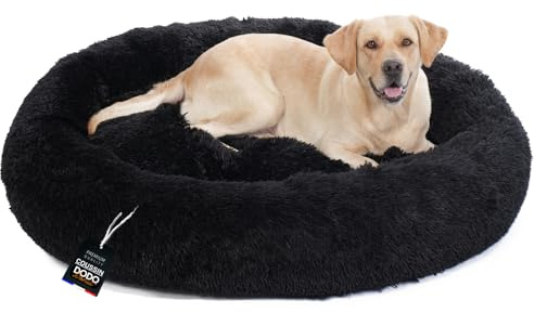 One PETS-TOP Hundkorg, avtagbart hundkudde, rund anti-stress tvättbar lugnande XXL Dodo Donut (Ø 115 cm, svart)