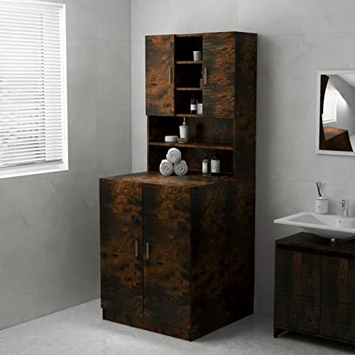 Homgoday Washing Machine Cabinet Smoked Oak 71x71.5x91.5cm, Dryer Accessory Bathroom Cabinet, Washroom Laundry Room Home Furniture Washer Cupboard Storage Rack Cabinet