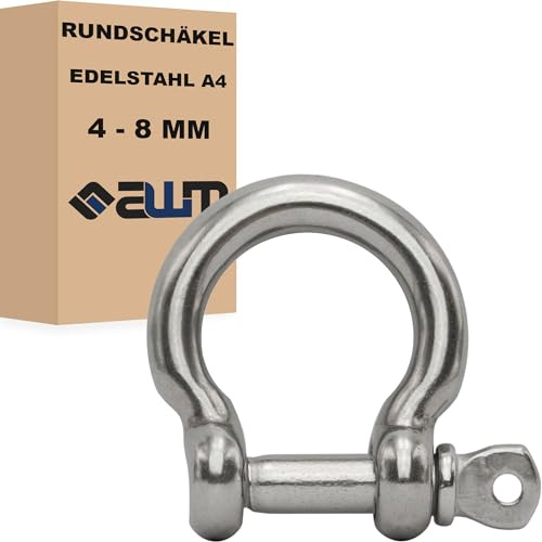 Edelstahl Schäkel Rundschäkel kurz geschweift Schekel Karabiner Sicherung V4A AISI 316 Drahtseil Edelstahlseil Drahtseilverbinder Zubehör (Geschweift, 5mm (bis 1000kg) - 4x)