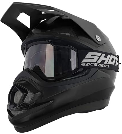 Adults Motocross Helmet Matt Black + Free Set Of MX Goggles ECE 22.05 + ACU Gold Approved MX Enduro Motorcycle Crash Helmet (Small)