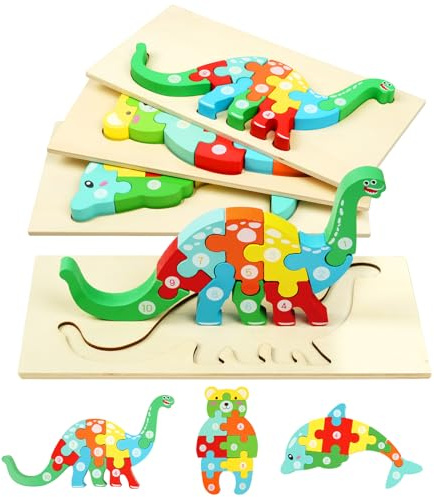 HOTUT Holzpuzzle Spielzeug, 3 Stück Montessori Spielzeug Puzzle, Holzpuzzle ab 1 2 3 Jahren, 3D Kreativ Lernspielzeug für Kinder, Lernendes pädagogisches Baby Puzzle, Geschenk für Jungen Mädchen