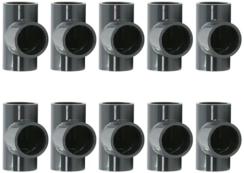 HAF® 10 raccordi in PVC a T a 90° con 3 manicotti adesivi da 50 mm, connettore in PVC grigio per tubi, raccordi per tubi, tubi per piscine, UVM. Qualità: Made in Europe – Quantità: 10 pezzi