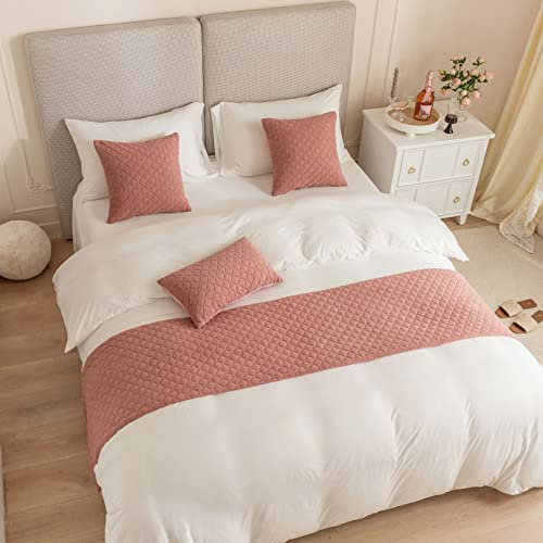 HLASMSPE Bettläufer, Rautenmuster, Bettschal, Samt, Bettwäsche, Dekoration, weiches Betttuch, Tagesdecke, Schutz, Überwurf für Hotel, Schlafzimmer, Hochzeit, 45 x 180 cm, Rosa