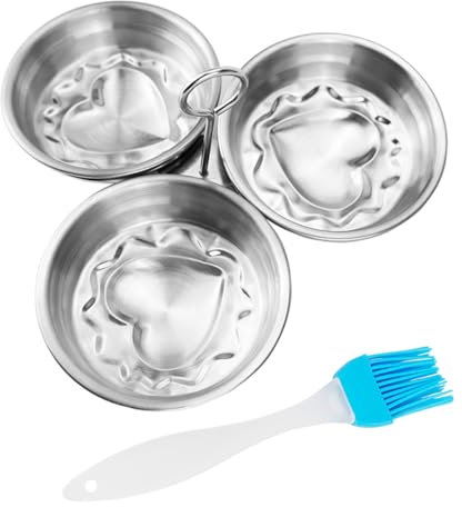 Egg Poacher Cups 3 Eggs Stainless Steel Egg Poacher Pan Insert with Oil Brush Heart Shaped Egg Cooker Nonstick Egg Poacher for Poached Egg Tool