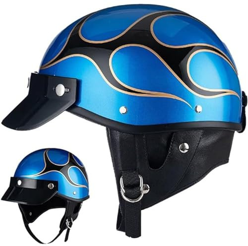 Vintage Motorrad Halbhelme Retro Jethelm Halbschalenhelm Motorradhelm Scooter-Helm Für Moped Herren Damen ECE Zulassung B,L59-60CM