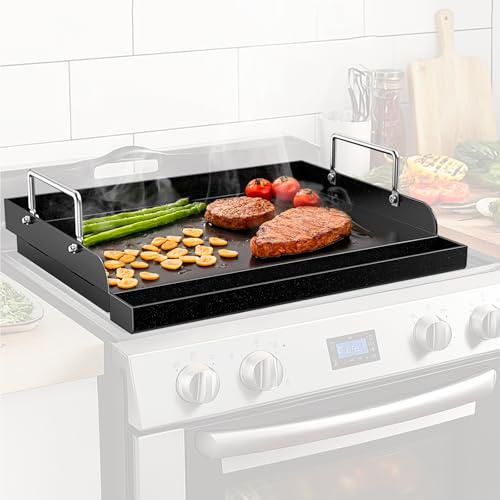 Upgrade 43,2 x 33 cm Keramik-Antihaft-Grillplatte – Universal-Grillplatte mit flacher Oberseite für Gas-/Holzkohlegrills, Outdoor-Grillplatte mit verstärkter Querstange für gleichmäßige Hitze und hohe