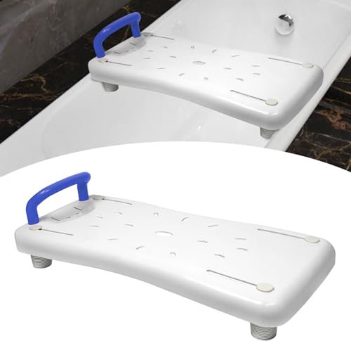 Aufun Badewannenbrett 70cm lang, Badewannensitz Senioren Wannensitz Sitzbrett mit Seifenablage und mit Griff, Stuhl für Badezimmer (Blau Haltegriff)