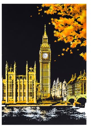 Kratzbilder,Kratzkunst Set Beschichtete Bunte Kratzpapier mit Werkzeug Set,Kratzbild für Kinder und Erwachsene, magische Bastelkratzer, Scratch Painting kreative Geschenk(Big Ben, London)