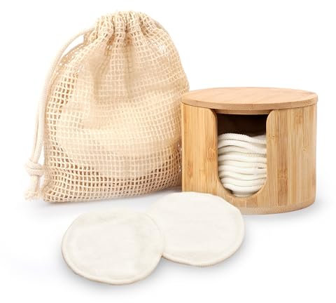 MiCasa SuCasa Waschbare Gesichtsreinigungspads aus Bambus - 8er Set inkl. Bambus-Organizer & Waschbeutel – Wiederverwendbare Make-Up Entferner Pads mit stilvollem Halter für nachhaltige Hautpflege
