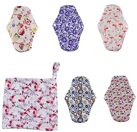 Healvian 5stücke Waschbare Bambuskohle Damenbinden Mit Tasche Atmungsaktive Wiederverwendbare Menstruationspads S- Saugstarke Waschbare Hygienische Stoffeinlagen Für Frauen