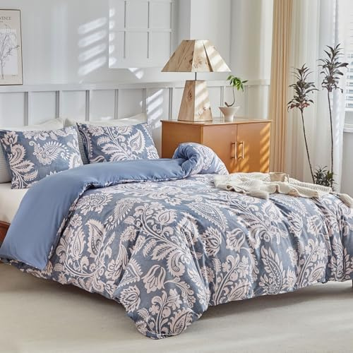 Lekesky Bettwäsche 220x240 3teilig + 2 Kissen 80x80, Blau Paisley | 1 Bettbezug 220x240, 2 Kissenbezüge 80x80 mit Reißverschluss, Bedding mit Reißverschluss, Mikrofaser Maschinenwaschbar
