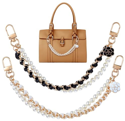 Tyqour 2 Stück Perlen Taschenkette Gold 10zoll Taschen Verlängerungsketten Geldbörse Kettenriemen Gold Schwarz Taschenkette Metall Verlängerungsketten Perlen Ersatz Kette für Umhängetasche Handtasche