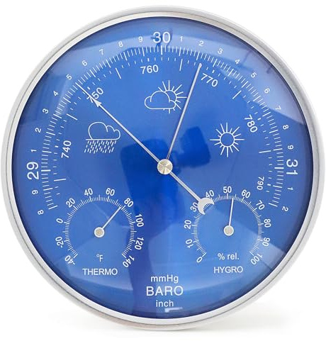 Traditional Weather Station Indoor,3-in-1 Wall Hanging Barometer Thermometer Hygrometer,Ø6.9″ Aluminium Alloy Frame Accurate Weather Station for Home Office Wall Decor