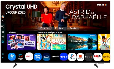 Samsung TV 75 Pouces Crystal UHD U7005F 4K Smart TV, Couleurs Incroyables avec Crystal Processor 4K, écoutez Tous Les Haut-parleurs avec Q-Symphony, données protégées, Knox Security et Gaming Hub