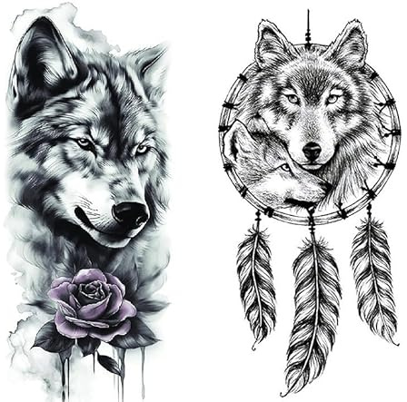 2 Blätter Temporary Wolf Traumfänger Tattoo Arm Tattoo XQB079 707