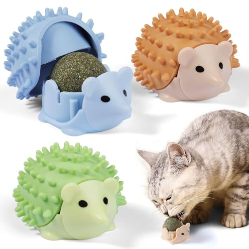 Nisone Ball Katzengras Spielzeug für Katzen Catnip Ball drehbar 360° drehbar zum Lecken mit Selbstmassagebürste (3 Stück)