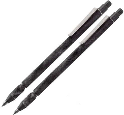 PRAZTECH Set of 2 Tungsten Carbide Tip Pocket Scriber Pen Tool | Plated Steel Body | Multi-Use Marker | Soft & Hard Materials Scribing Marking Craft Metal Engraver