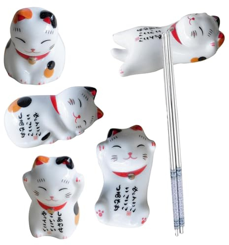 Générique Porte-Baguettes - Cartoon en Céramique Topsticks avec Une Forme De Chat Chanceux, 5pcs Toiss De Ménage des Ménages Ornements pour Baguettes, Fourchettes, Cuillères, Couteaux, Pinceaux