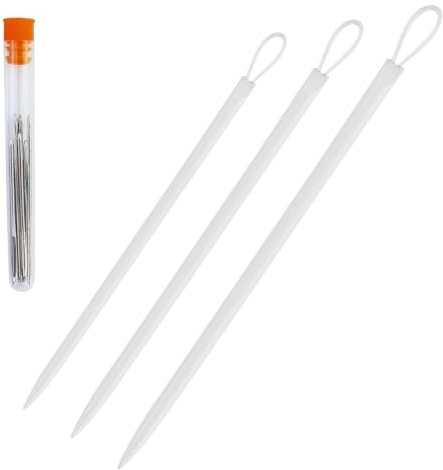 6 Pezzi Aghi lana con 3 misure (7,2 cm, 8,1 cm e 9,3cm) e Bottiglia,Filati Ago in Nylon Aghi Cucire a Mano,Multiuso Infila Aghi Utensile Lavorar,per Artigianato,Filati