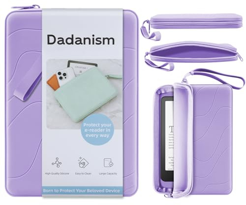 Dadanism 6-7 Inch Silicone Clutch for 7 Kindle Paperwhite and Kindle Colorsoft Signature Edition, 6 K-indle, Kobo, Nook E-Reader, Anti-Dust Coating Multi-Purpose Bag for Phone, Wallet, Lilac