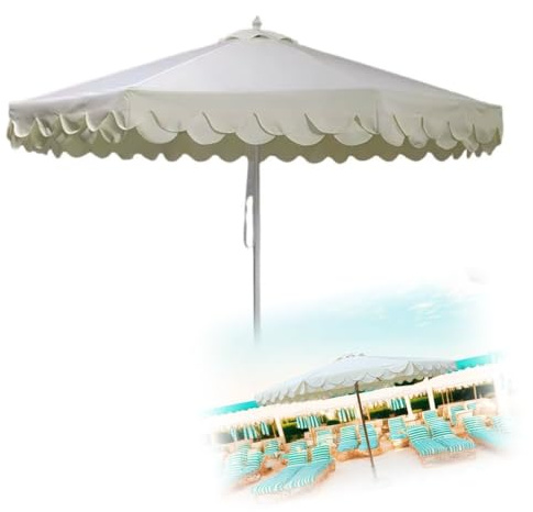 Großer 250 cm Gartenschirm mit Fransen, Terrassenschirm, Marktschirm, Strand-Sonnenschutz, Outdoor-Tischschirm – stilvoller grauer Baldachin für Hinterhof, Pool und Partys