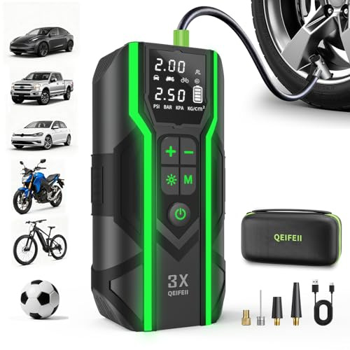Gonfleur Pneus Voiture, 160 PSI Compresseur à Air Portatif sans Fil avec Affichage Numérique et éclairage LED, Convient Aux Voitures, Vélos, Motos et Ballons