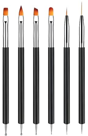 6PCS Nail Art Brushes Set, Double Ended Nail Brushes for Design | Double ended nail art brushes for drawing, painting, carving and French nail designs with gel polish or DIY nail art